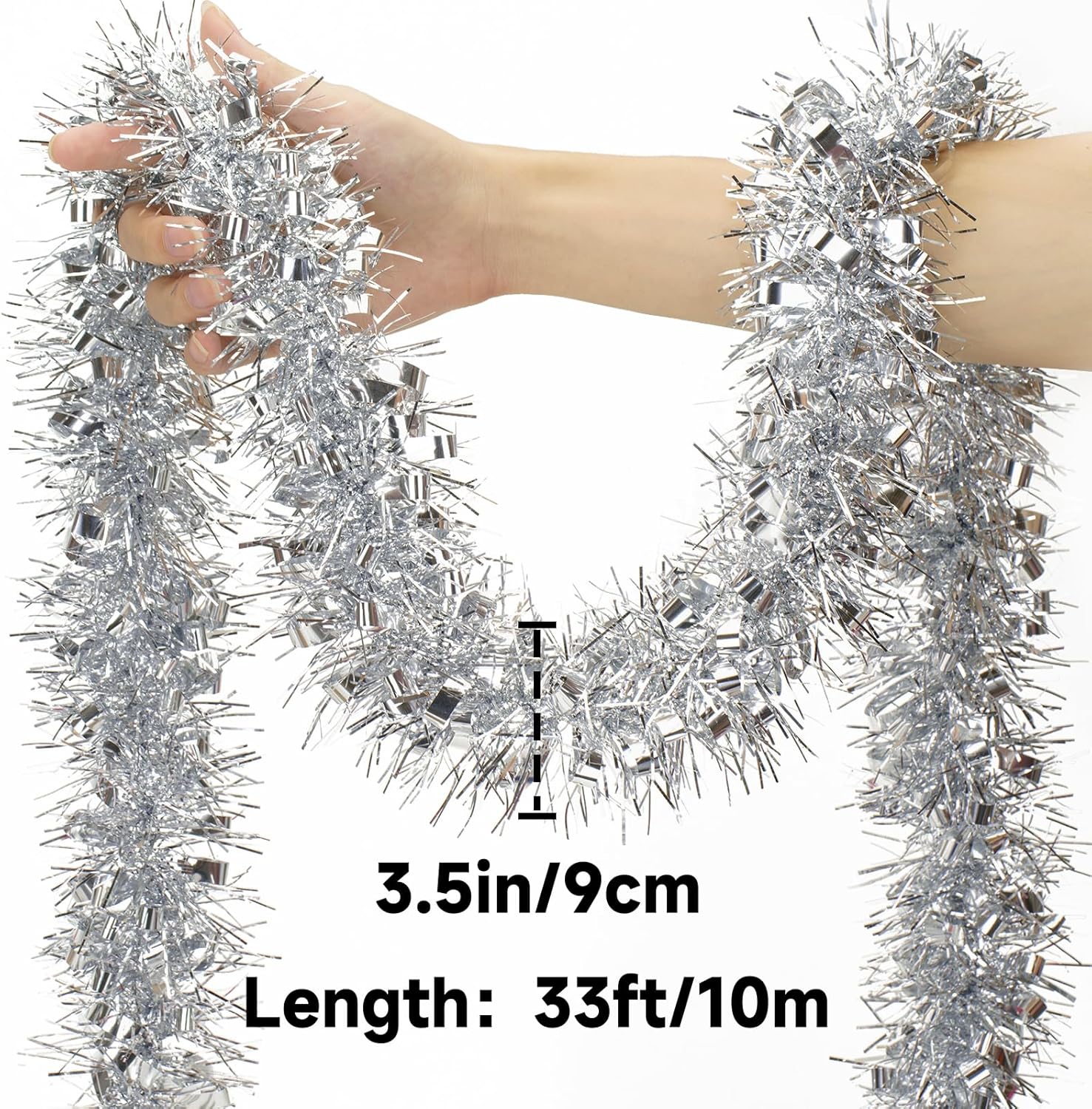 SHILIU-Christmas Tinsel Garland 33Ft Silver Tinsel Garland Christmas ...