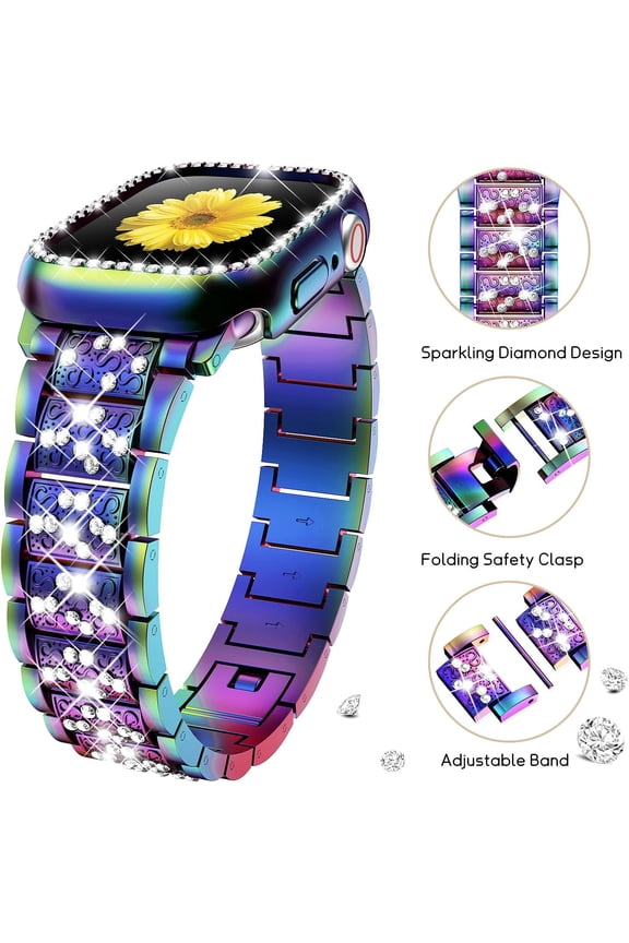 -Compatible for Apple Watch Band with Screen Protector Case, Jewelry Replacement Bands 46mm 45mm 44mm 42mm 41mm 40 mm 38mm 2 Pack Protective Cover for iWatch Series 11/10/9/8/7/6/5/4/3/2/1/SE W