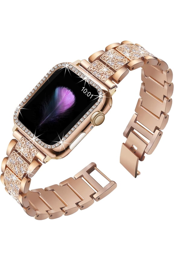 -Compatible for Apple Watch Band with Screen Protector Case, Jewelry Replacement Bands 46mm 45mm 44mm 42mm 41mm 40 mm 38mm 2 Pack Protective Cover for iWatch Series 11/10/9/8/7/6/5/4/3/2/1/SE W