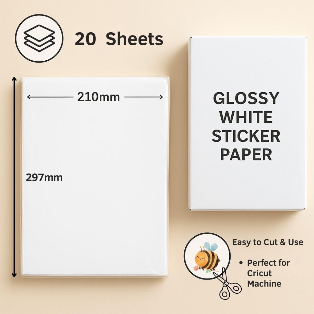 SHILIU-Glossy White Sticker Paper A4 Printable Full Sheet Labels