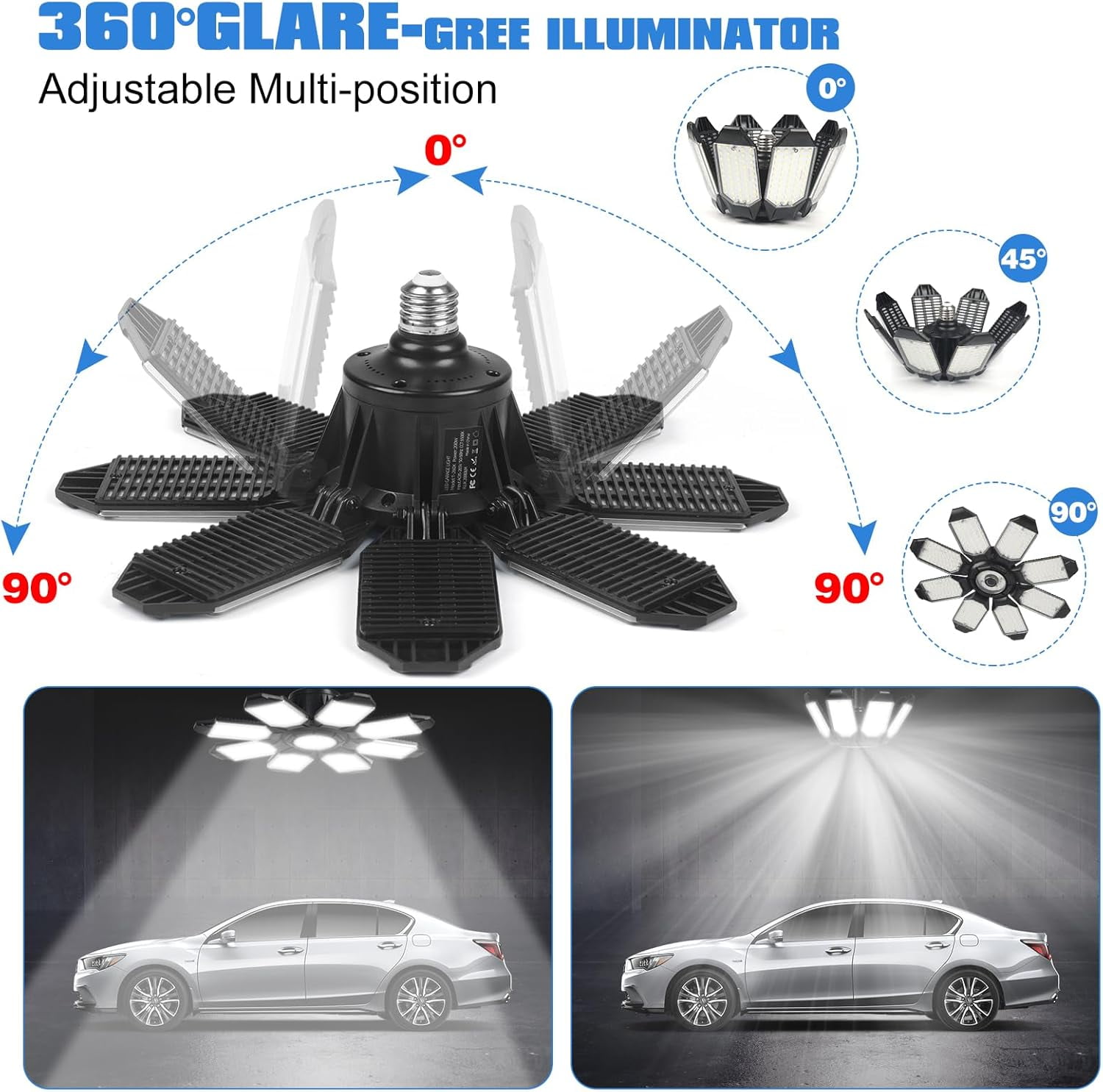 AUDLES 6-Pack LED Garage Lights – 240W, 24000 Lumen, 6500K Daylight, Deformable Panels, E26/E27 Socket, High Bright Shop Lighting