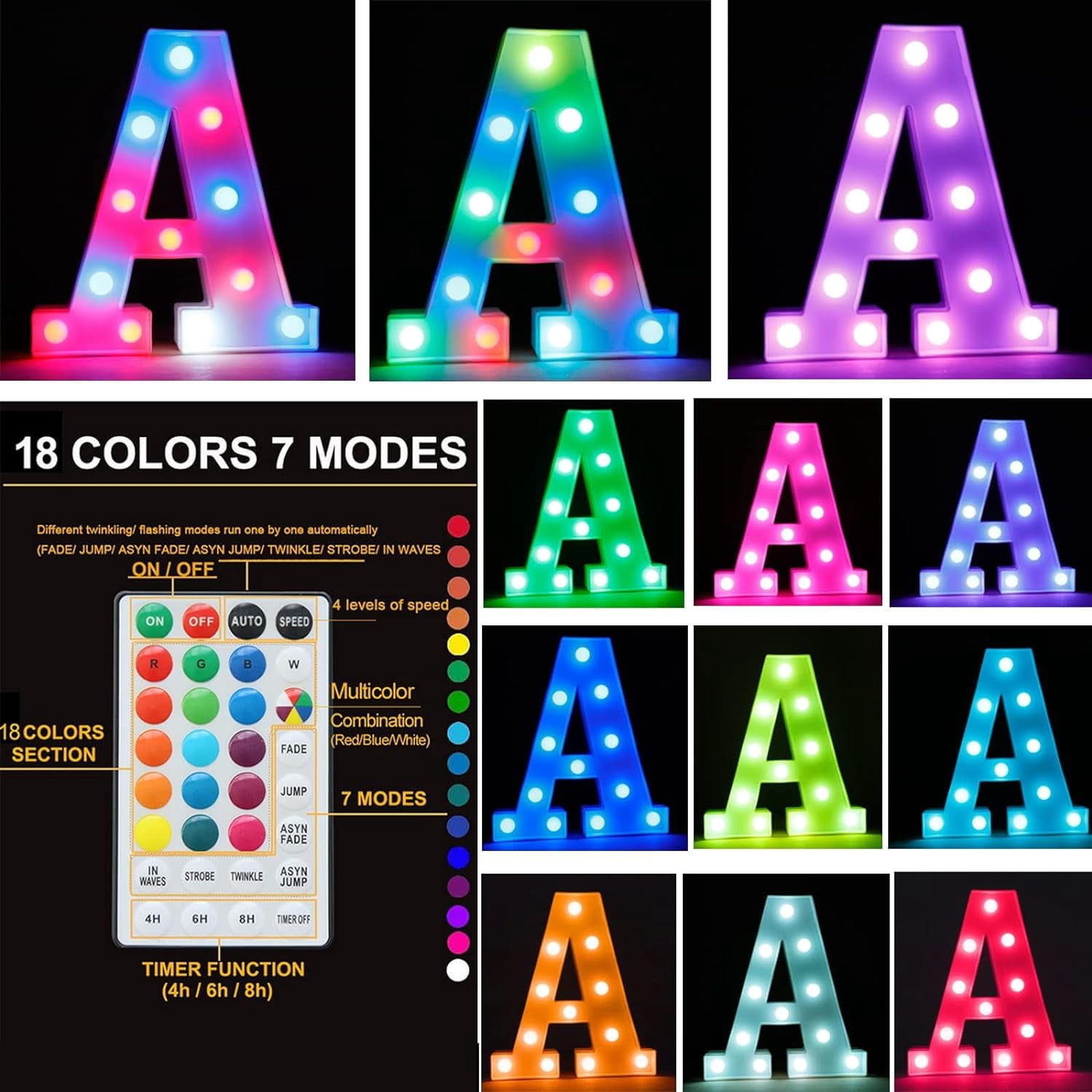 SHILIU-Light Up Colorful LED Marquee Letter lights, 18 Colors Changing ...