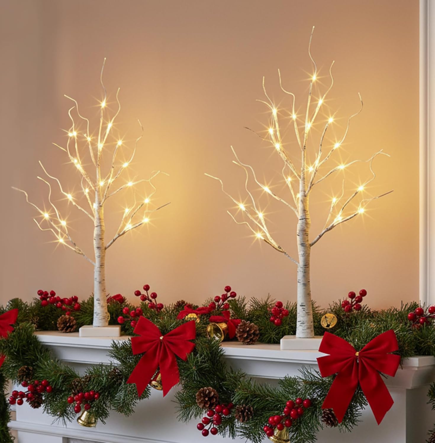SHILIU-Lighted Birch Tree Christmas Decorations Indoor for Home, 2Pack