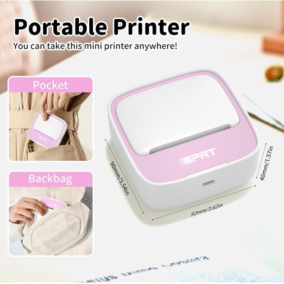SHILIU-Portable Mini Thermal Sticker Printer, Bluetooth Inkless Printers with 1 Roll Sticker Paper, Sticker Machine for Notes, Journal, DIY, Label Printing, Compatible with iOS & Android Phones, Pink