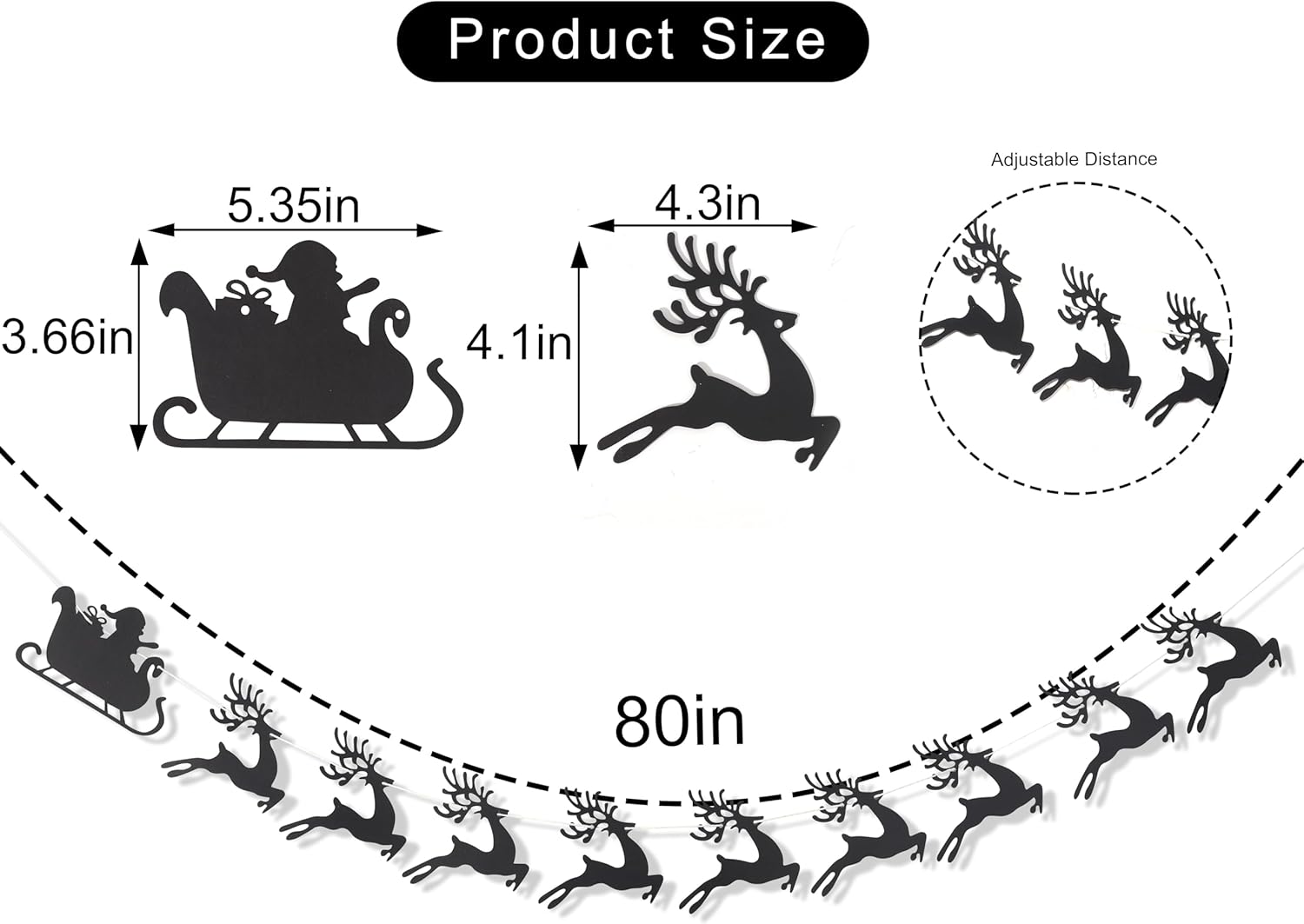 Santa And Reindeer Christmas Garland Banner - Festive Party Decoration For Mantel Or Wall