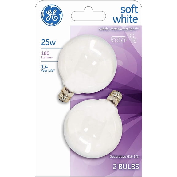 SHILIU-Soft White 44412 25-Watt, 180-Lumen G16.5 Light Bulb with Candelabra Base, 2-Pack
