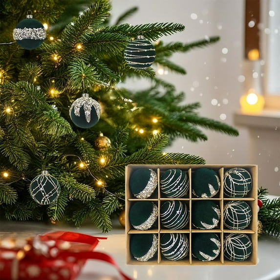 SHIMELE 12Pcs Christmas Decoration Balls Velvet Flocked Ornaments Colorful Hanging Baubles Set for Tree Decor Holiday Party Home Aesthetic 6cm