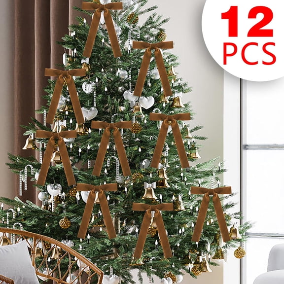 SHIMELE 12pc Velvet Christmas Tree Bows Decorative Wreath Bows - Luxurious Festive Holiday Decorations, Easy to Use for Trees, Wreaths, and Gifts