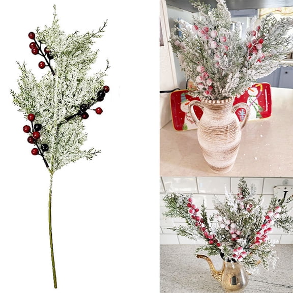 SHIMELE 1Pc 49cm Christmas White Cuttings | Faux Snowy Needle Branches | Holiday Decor Floral Arrangements | Tabletop Centerpieces | Reusable Plastic