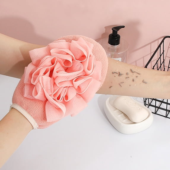 SHIMELE 2-in-1 Bath Towel Gloves, Soft Exfoliating Shower Scrub, Fine Mesh Washcloth, Gentle on Skin, Adjustable Elastic, Perfect for All Body Types