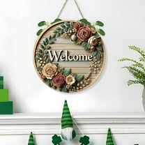 SHIMELE Welcome Door Sign Wooden Door Hanger Floral Wreath Sign Round Hanging Wall Decor Front Door Porch Wall Home Holiday Decoration 20x20cm