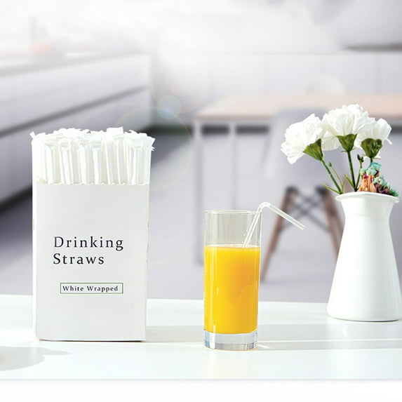 SHIMELE 300 Disposable Clear Straws, Food Grade Plastic, Flexible Design for Drinks, Individually Wrapped, Ideal for Home, Parties, and Events