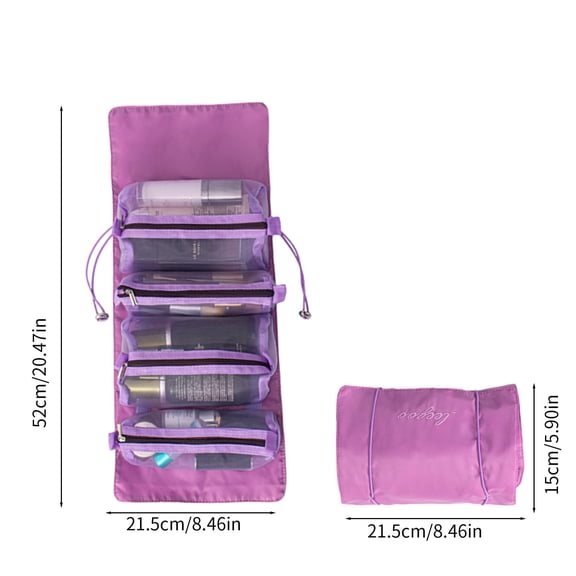 SHIMELE 4-in-1 Roll Up Makeup Bag with Detachable Storage Pockets - Large Capacity Cosmetic Organizer, Travel Toiletries Bag, Washable Nylon Design