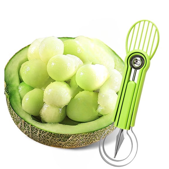 SHIMELE 5 In 1 Melon Spoon Set, Fruit Baller Tool, Watermelon Carving Utensil, Fruit Slicing Kit, Kitchen Fruit Carver, Stainless Steel & Plastic Fruit Cutting Tools