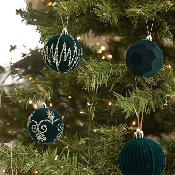 SHIMELE 8Cm 4Pcs Flocked Christmas Balls - Plush Holiday Ornaments, Multi Color Flocked Decorations, Window Hangings for Home, Tree, Party Decor