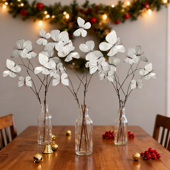 SHIMELE Artificial Butterfly Flower Branch for Christmas Decoration | Holiday Floral Arrangements | Festive Home Decor | Seasonal Centerpiece | Christmas Tree Sprays | Faux Flower Accent