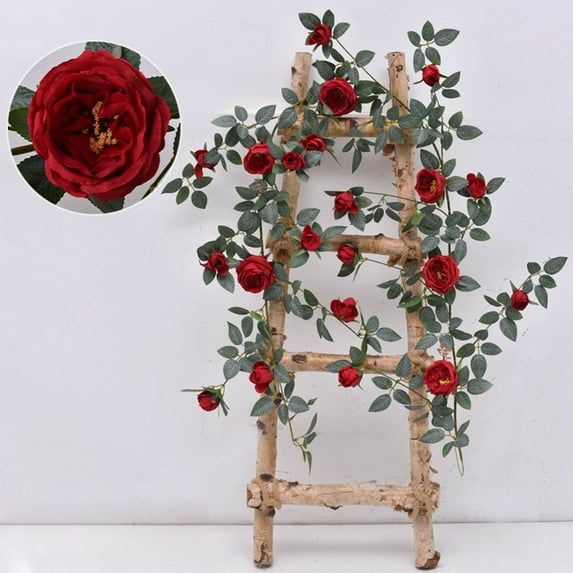 SHIMELE Artificial Rose Cane Ceiling Pipe Rattan Decorative Cover, 2.2m Faux Greenery Wall Hanging, Realistic 3D Floral Strips for Indoor Decoration