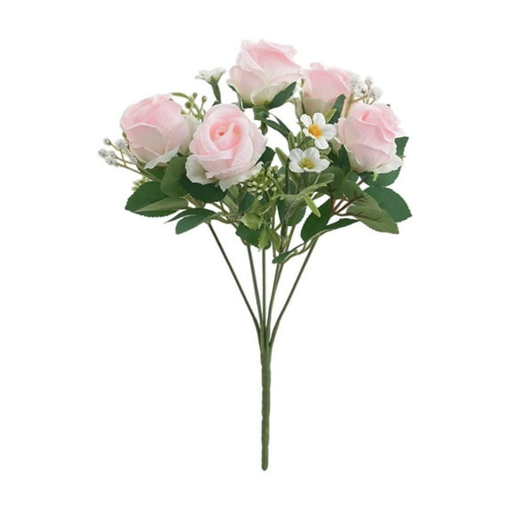 SHIMELE Artificial Silk Roses Wedding Bouquet | 7 Heads Champagne Color | Realistic Fake Flowers for Home Decor & Wedding Decoration | 32cm High