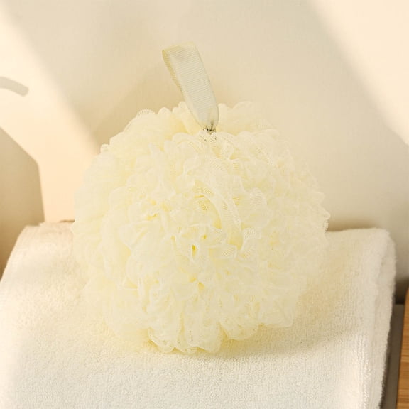 SHIMELE Loofah Bath Sponge Scrubber, Mesh Shower Loofah Sponge, with Lanyard, White