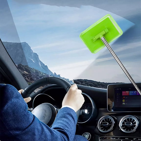 SHIMELE Car Front Windshield Cleaning Brush - Window Defogging Tool, Microfiber Pads, Retractable Rod, Interior/Exterior Use, Car Supplies