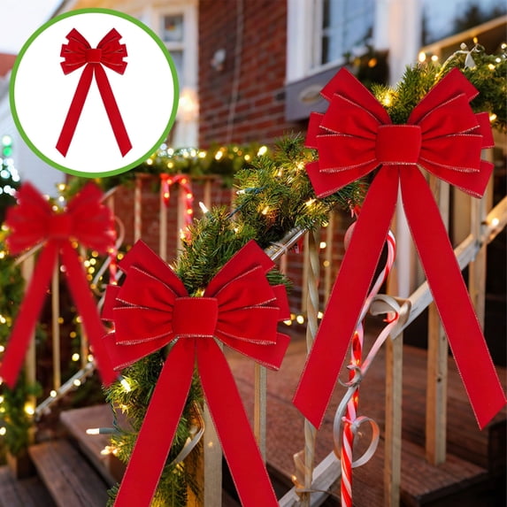 SHIMELE Christmas Red Velvet Ribbon Bow Decoration - Swallowtail Bow, Flocking Ornament, Holiday Décor, Wedding & Party Supplies, Elegant Home Accent