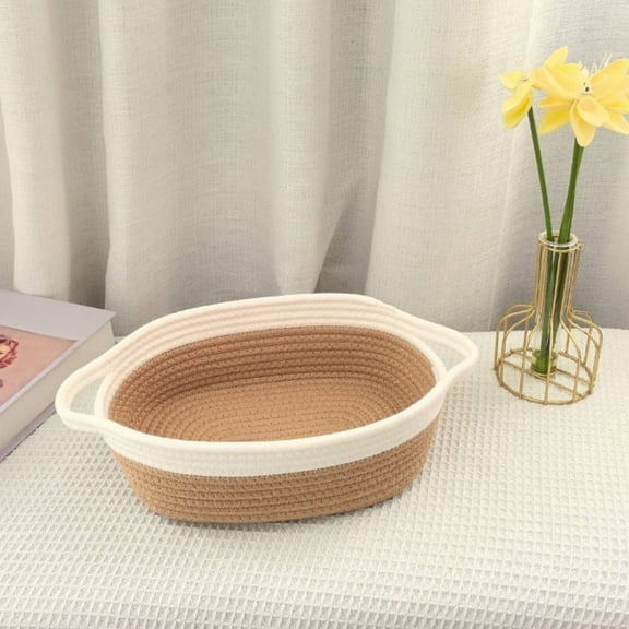 SHIMELE Cotton Rope Storage Basket, Woven Handle Basket, Oval Organizing Bin, Multi-Purpose Accent Container, Decorative Home Organizer, Large Capacity Storage Solution, Durable Material