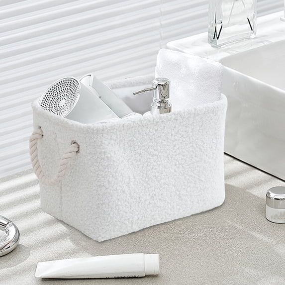 SHIMELE Curly Faux Fleece Storage Basket, Soft Decorative Bin with Rope for Home, Bathroom, Living Room, Multi-Purpose Organizer