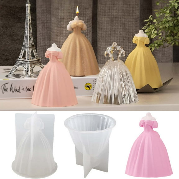 SHIMELE DIY Aromatherapy Candle Gypsum Mould - Princess Dress, Wedding & Evening Gown Shapes - Reusable Silicone Mold for Crafting Scents & Decor