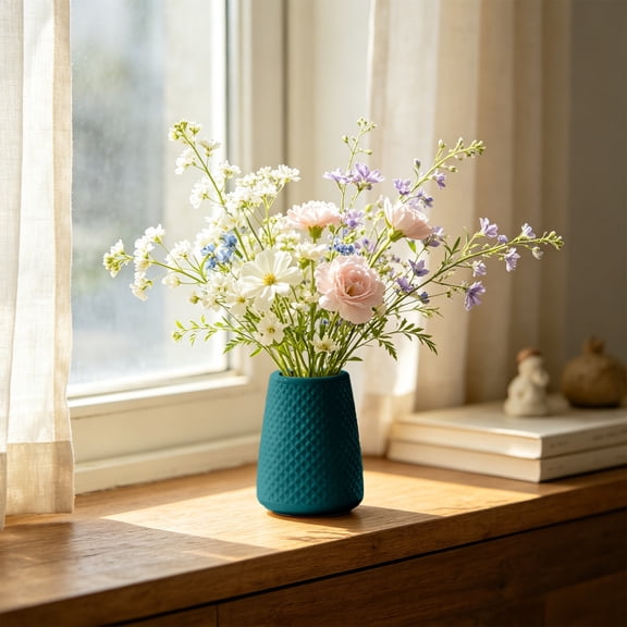 SHIMELE Diamond Relief Plastic Vase, Conical Flower Arrangement Bucket, Desktop Storage Tube for Dried Flowers and Fresh Flowers, Home Decoration Accessory