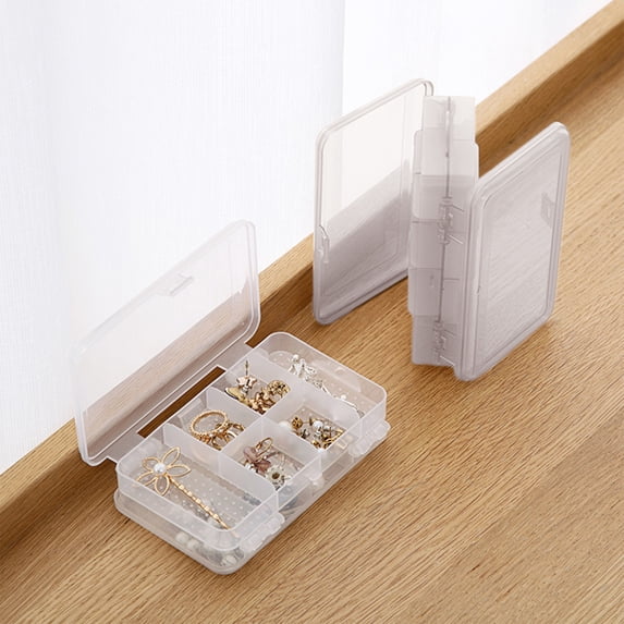 SHIMELE Double Compartment Jewelry Box Transparent Organizer Mini Storage Case Earring Holder Durable Storage with Dividers for Rings Beads and Small Accessories