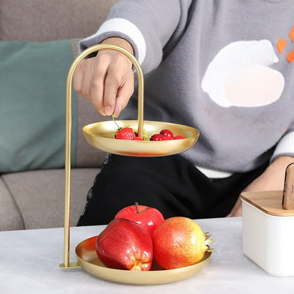 SHIMELE Double Layer Decorative Fruit Tray - Modern Snack Holder, Stainless Steel Storage Organizer for Living Room, Coffee Table, Cosmetics, and More - Rose Gold/Gold