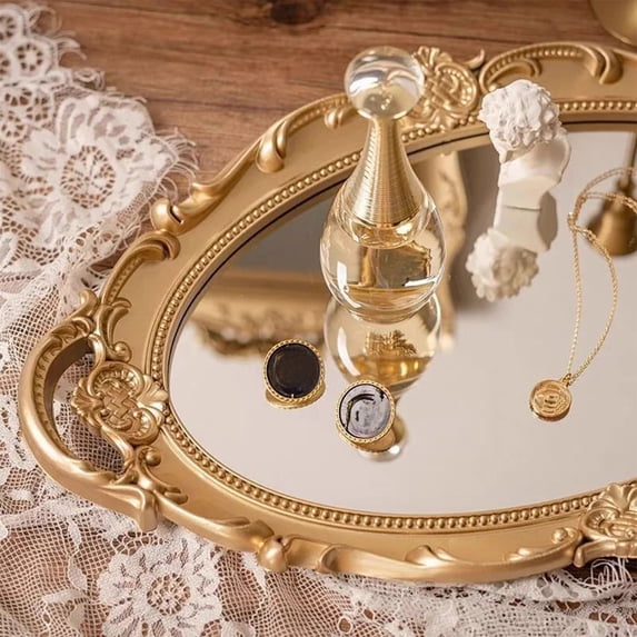 SHIMELE European Carved Mirror Tray Decorative Storage Tray Ceramic Tea Tray Cake Dessert Jewelry Display Multifunctional Home Decor