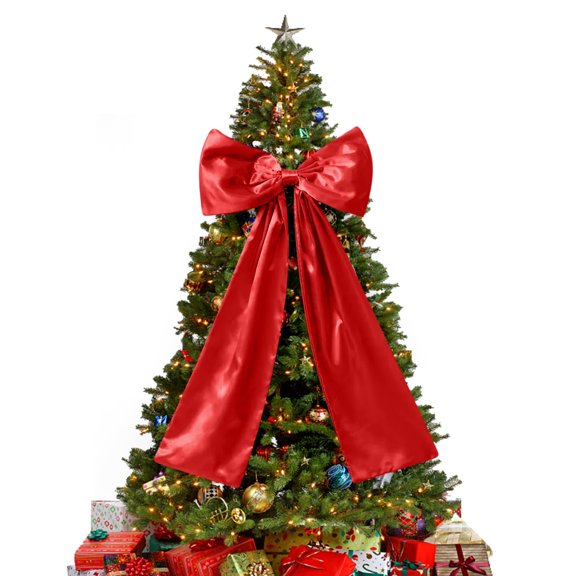 SHIMELE Extra Large Red Bow Christmas Tree Topper - 117cm Satin Ribbon with Long Streamers for Holiday Home Decoration, Festive Ornament for Xmas Tree