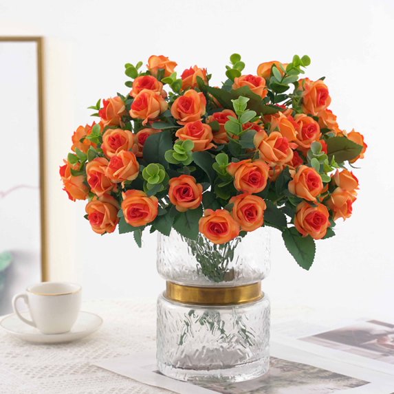 SHIMELE Fake Mini Rose Silk Flowers Arrangement | Artificial Floral Decor | No Fade Faux Roses for Home, Living Room, Dining Table | Versatile Wedding & Event Decorations