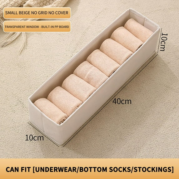 SHIMELE Folding Storage Box Fabric Organizer with View Window, Stackable Cloth Boxes for Sweaters, Pants, and Miscellaneous Items, Beige