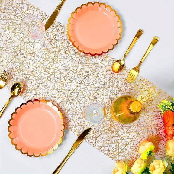 SHIMELE Gold Table Runner, Sheer Gauze Table Decor, Sequin Glitter Table Cover, Metallic Foil Table Runner, Elegant Table Decoration for Weddings, Parties, Valentine's Day