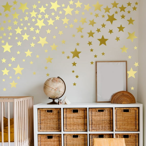 SHIMELE Golden Star Wall Stickers Self-Adhesive for Rooms Decorative Decals Easy Peel and Stick for Bedroom, and Playroom Decor