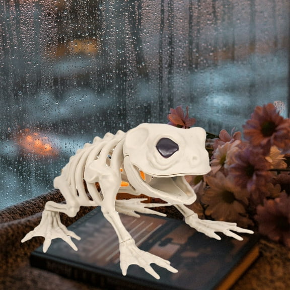 SHIMELE Halloween Frog Skeleton Decor, Artificial Animal Bone Ornament, Plastic Skeleton Figurine, Cute Frog Decoration, Party and Bar Decor, White, 3.1"x5.1"x4.9"