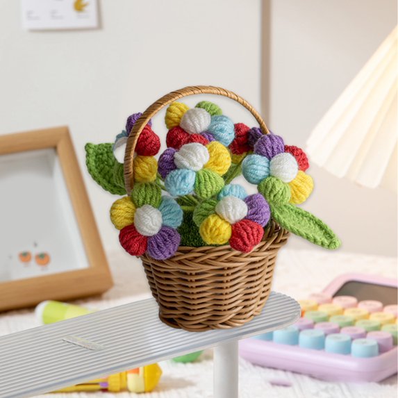 SHIMELE Hand Woven Mini Flower Basket with Artificial Flowers | Valentine's Day Gift, Home Decor, Romantic Ornament | Multicolor Knitting Decoration