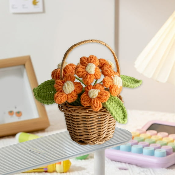 SHIMELE Hand Woven Mini Flower Basket with Artificial Flowers | Valentine's Day Gift, Home Decor, Romantic Ornament | Multicolor Knitting Decoration