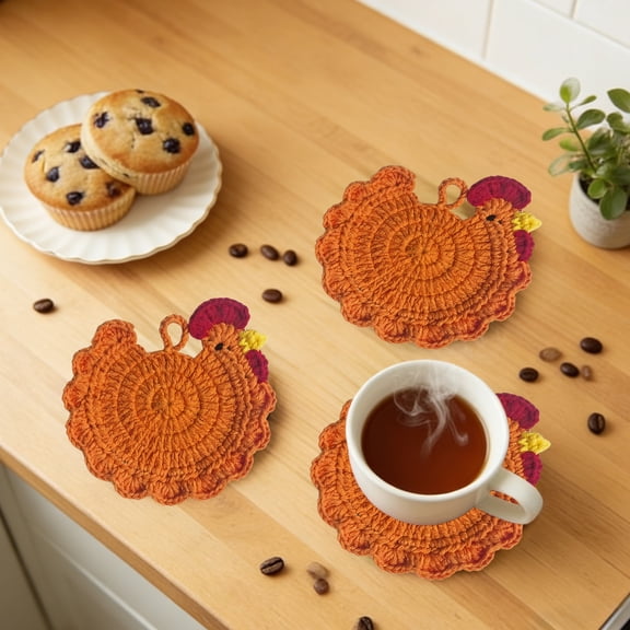 SHIMELE Handmade Crochet Chicken Coaster, Decorative Tea Accessory, Cute Table Mat, Heat Resistant Drink Coaster, Washable Table Decor, Soft Yarn Coaster for Home and Kitchen