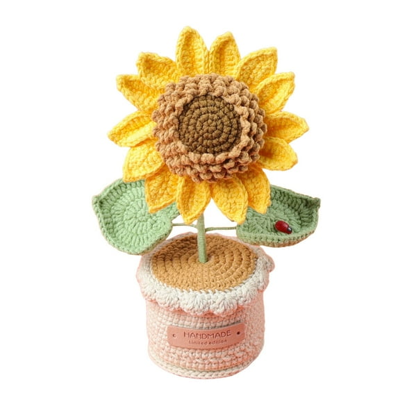 SHIMELE Handmade Crochet Sunflower Pot Decoration, Wool Knitted Artificial Flower for Car Dashboard, Home Office Decor, Allergy-Free Gift Idea
