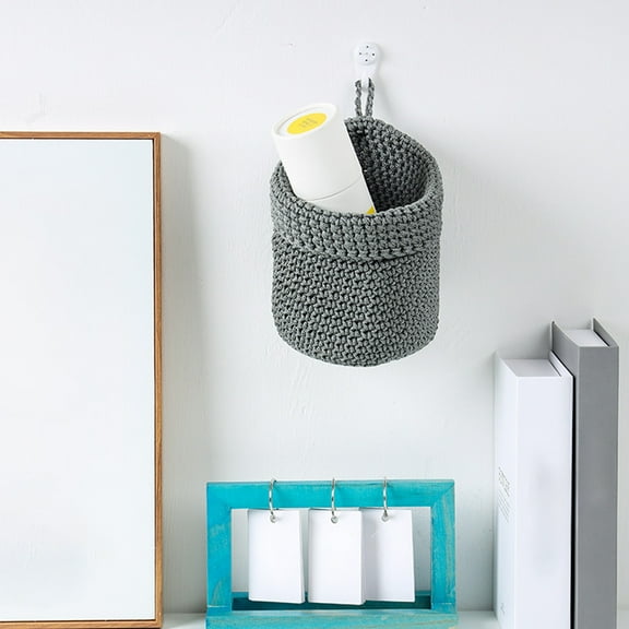 SHIMELE Handmade Woven Fabric Storage Basket, Wall-Mounted Organizer, Bedside Hanging Bin, Cotton Rope Storage, Space-Saving Decor, Versatile Wall Basket for Home Essentials
