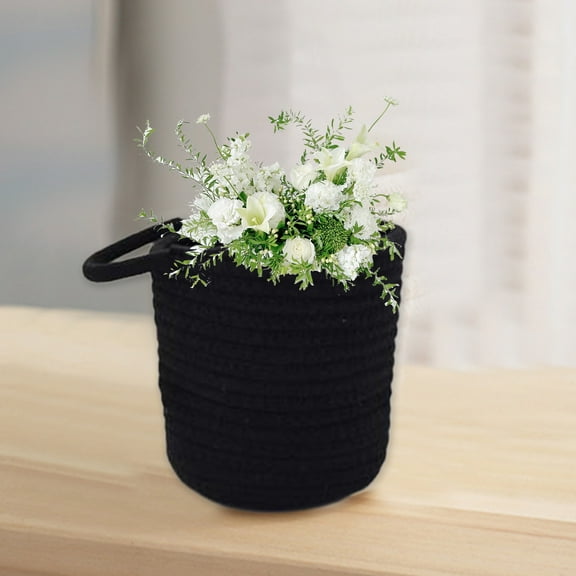 SHIMELE Hanging Storage Basket - Woven Rope Organizer - Kitchen Entryway Snack Holder - Cosmetic Storage Box - Decorative Wall-Mounted Basket - White/Gray