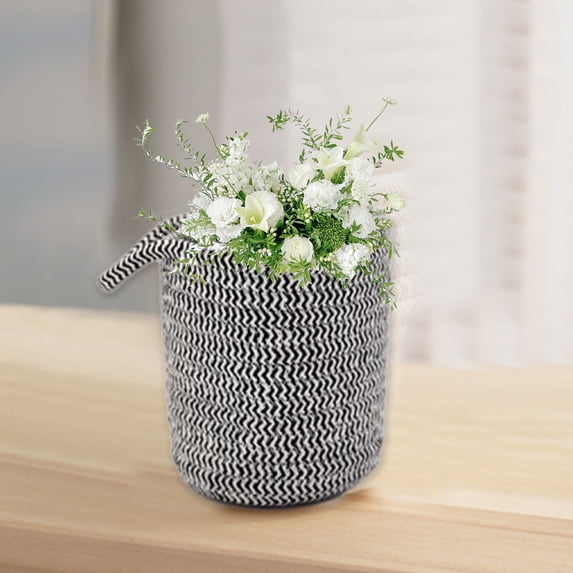 SHIMELE Hanging Storage Basket - Woven Rope Organizer - Kitchen Entryway Snack Holder - Cosmetic Storage Box - Decorative Wall-Mounted Basket - White/Gray