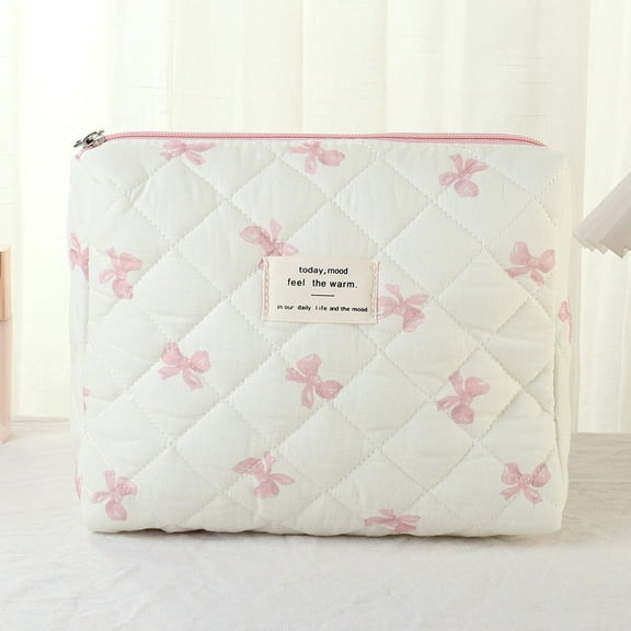 SHIMELE High Value Large Capacity Travel Makeup Bag, Portable Cosmetics Storage Handbag with Partition Space, Cute Bow Knot Design, 24x20x7 cm