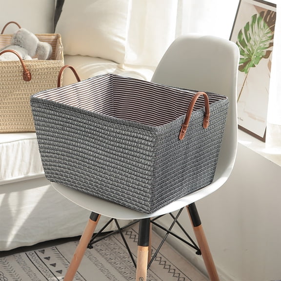 SHIMELE Household Storage Basket Woven Rattan Laundry Bin Linen Organizer with Two Handles Spacious Storage for Toys Snacks Sundries