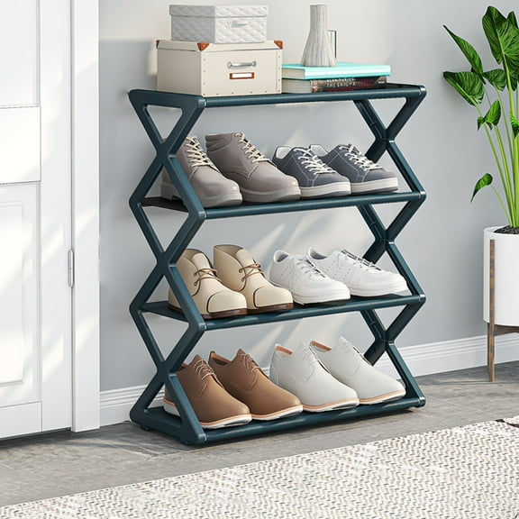 SHIMELE Household X Type Shoe Rack, Multifunctional Shoe Cabinet, Double Steel Tube Shoe Organizer, Modern Design Storage Shelf, Durable Double Layer Stand for Entrance, Bedroom, Balcony