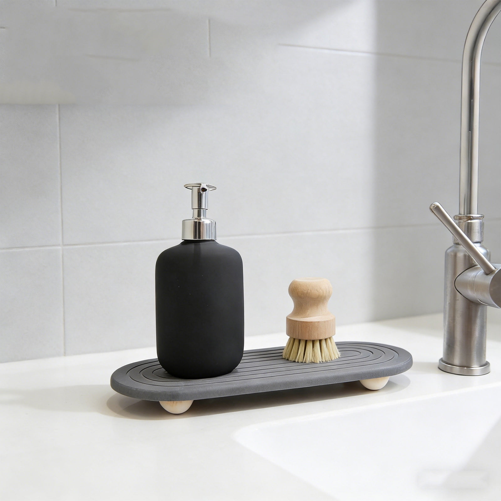 SHIMELE Kitchen Sink Organizer Tray, Fast-Drying Silicone Storage Rack ...