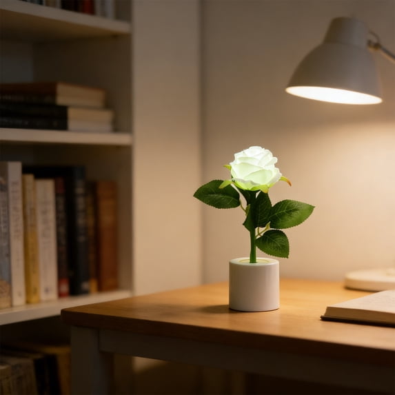 SHIMELE LED Rose Night Light, Mini Flower Pot Lamp, Decorative Desk Lamp, Atmosphere Light for Bedroom, Romantic Home Decoration Gift for Valentine's Day, Parties and Special Occasions